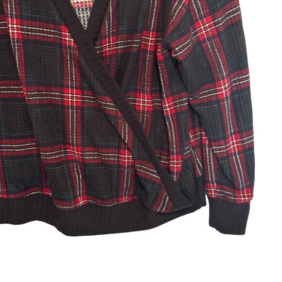 Torrid Brushed Waffle Surplice Drop Shoulder Top Womens Size 1X Black Red Plaid - Picture 5 of 12